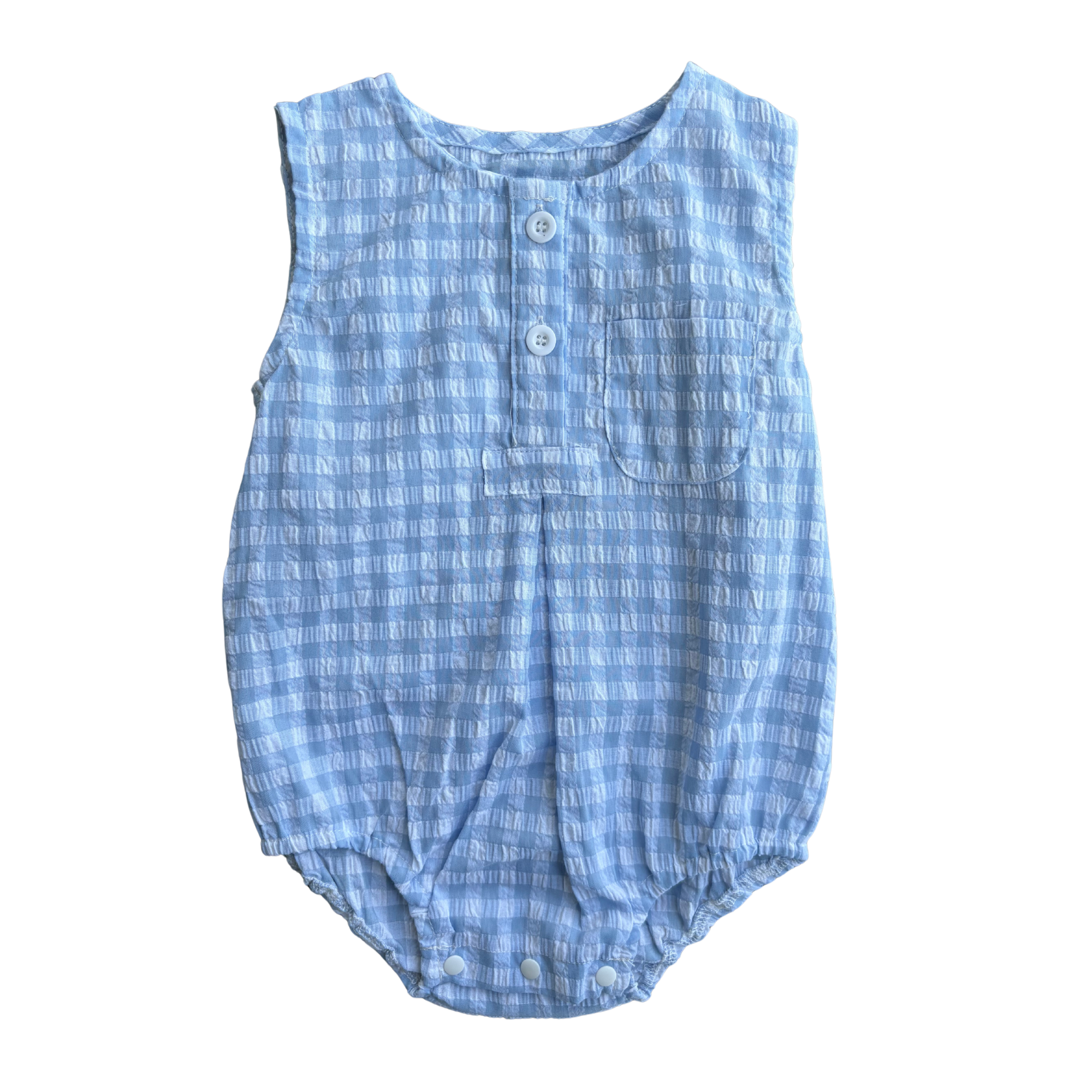 Blue Checkered Bubble Romper