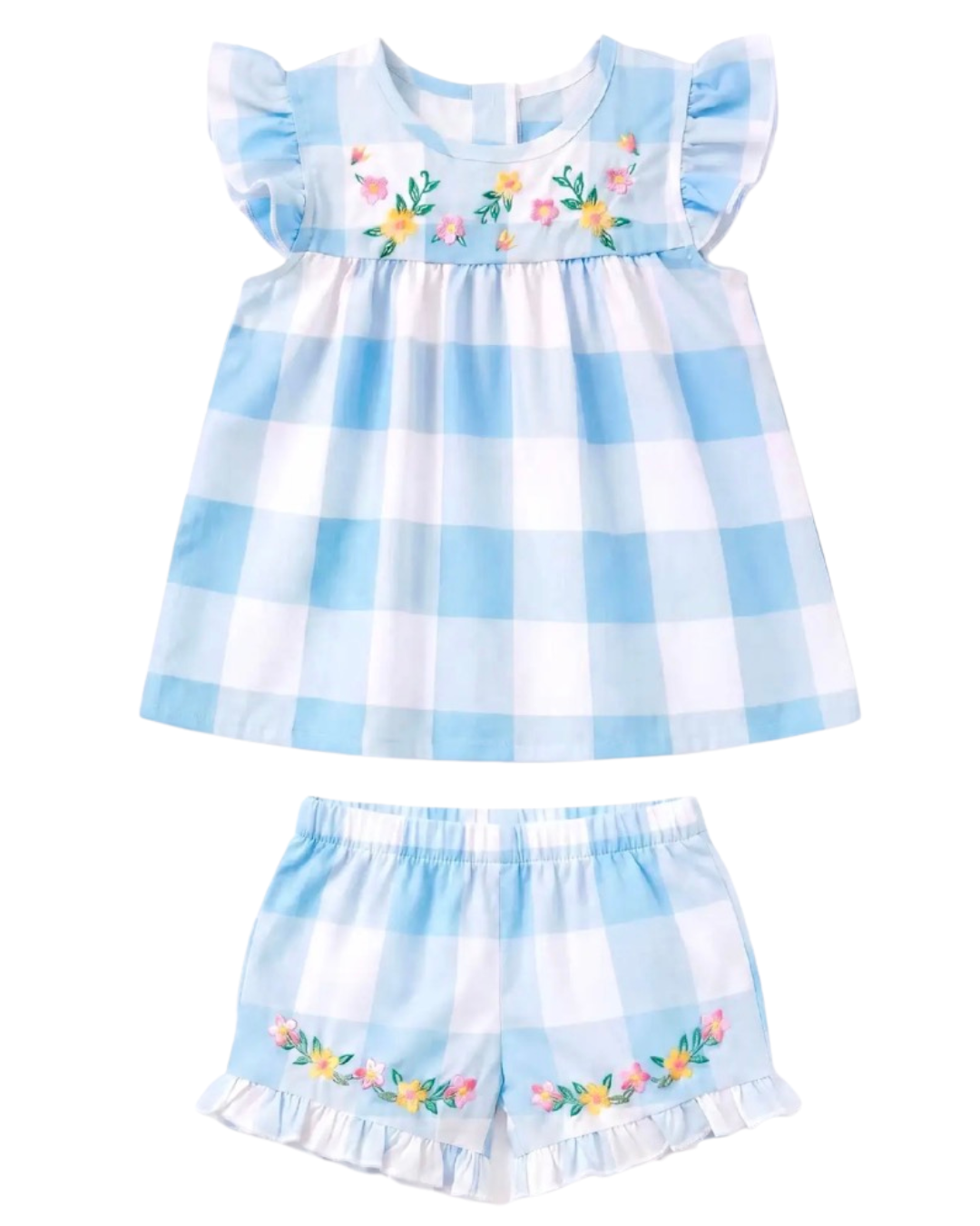 Blue Checkered Floral 2 Piece Set