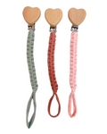 Wooden Heart Braided Pacifier Clip