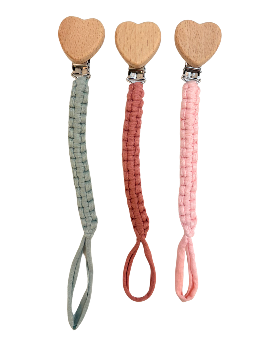 Wooden Heart Braided Pacifier Clip