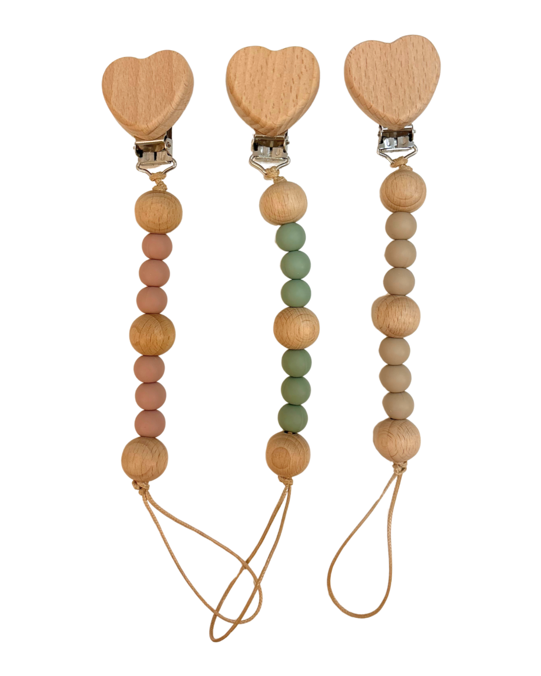 Wooden Heart Beaded Pacifier Clip